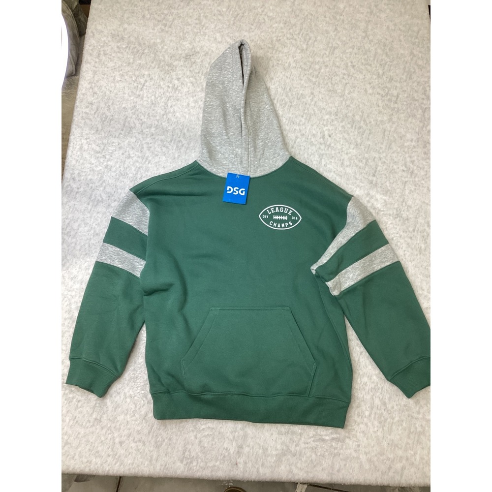DSG Boys Classic Fleece Pieced Hoodie Green Gray League Champs M DSG-V72B22S4
